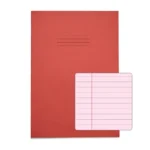 RHINO A4 Tinted Exercise Book 48 Pages / 24 Leaf Red with Pink Paper 8mm Lined with Margin