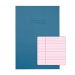 RHINO A4 Tinted Exercise Book 48 Pages / 24 Leaf Light Blue with Pink Paper 8mm Lined with Margin