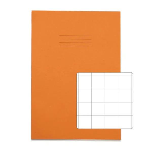RHINO A4 Exercise Book 64 Pages / 32 Leaf Orange 20mm Squared